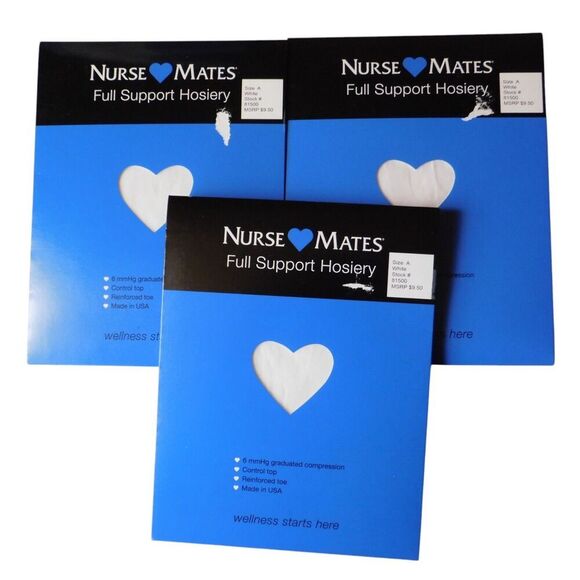 Nurse Mates Full Support Hosiery 6mmHg Compression Control Top White 81500 Sz A - Picture 1 of 8
